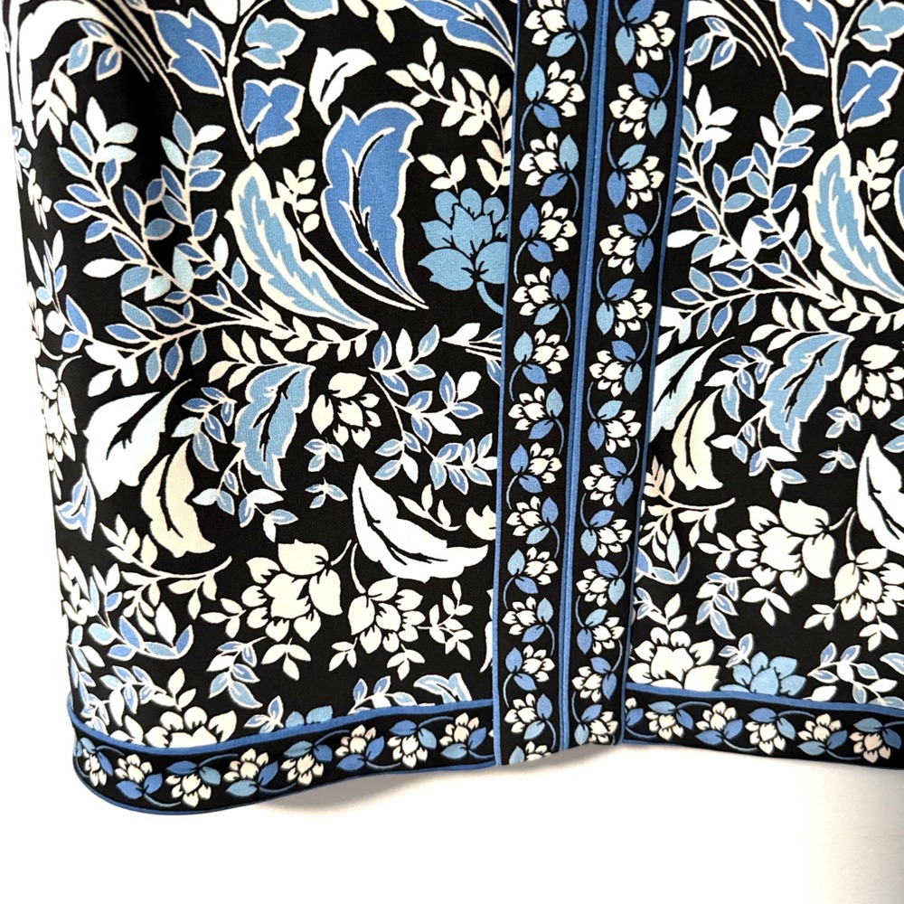 BCBGMAXAZRIA Blue Floral Keyhole Shift Dress XS Black 3/4 Sleeve Jersey Knit - Picture 10 of 13